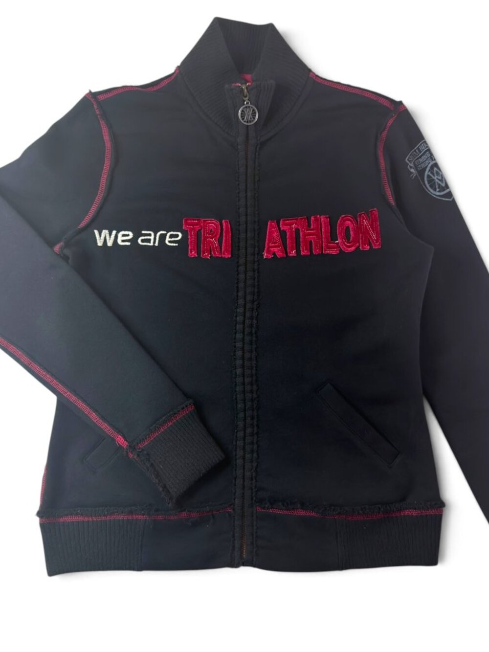 apres velo challenge family international triathlon jacket circa 2014 rare